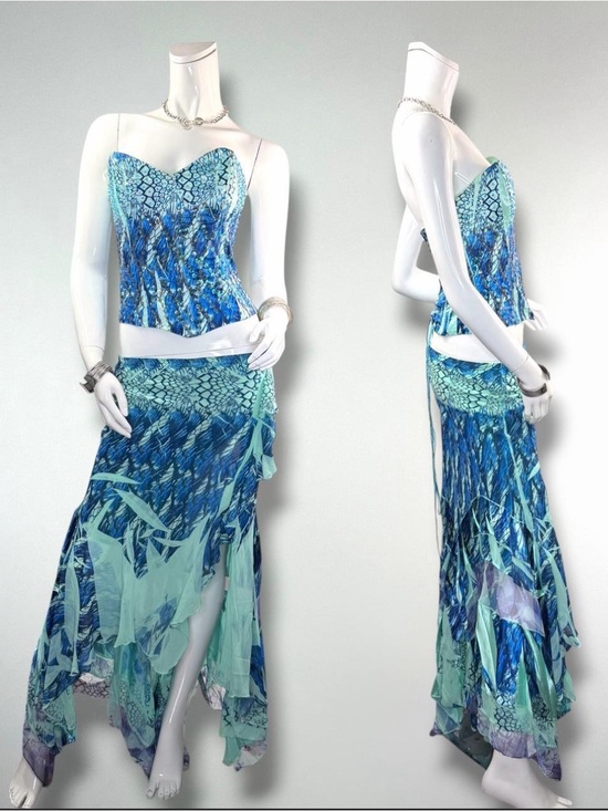 Roberto Cavalli Dresses & Skirts - Roberto Cavalli Blue & Aqua Strapless Mermaid-Style Maxi Dress